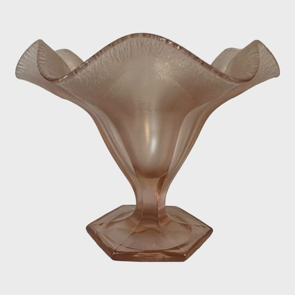 Vintage Fenton Art Deco Pink Velva Stretch Carnival Glass Ruffled Compote 6.5'' - Picture 3 of 13